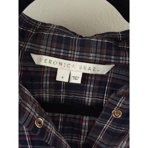 VERONICA BEARD Plaid Smocked Shirtdress Size 4 Long Sleeve Button‎ Front Midi - Picture 4 of 7